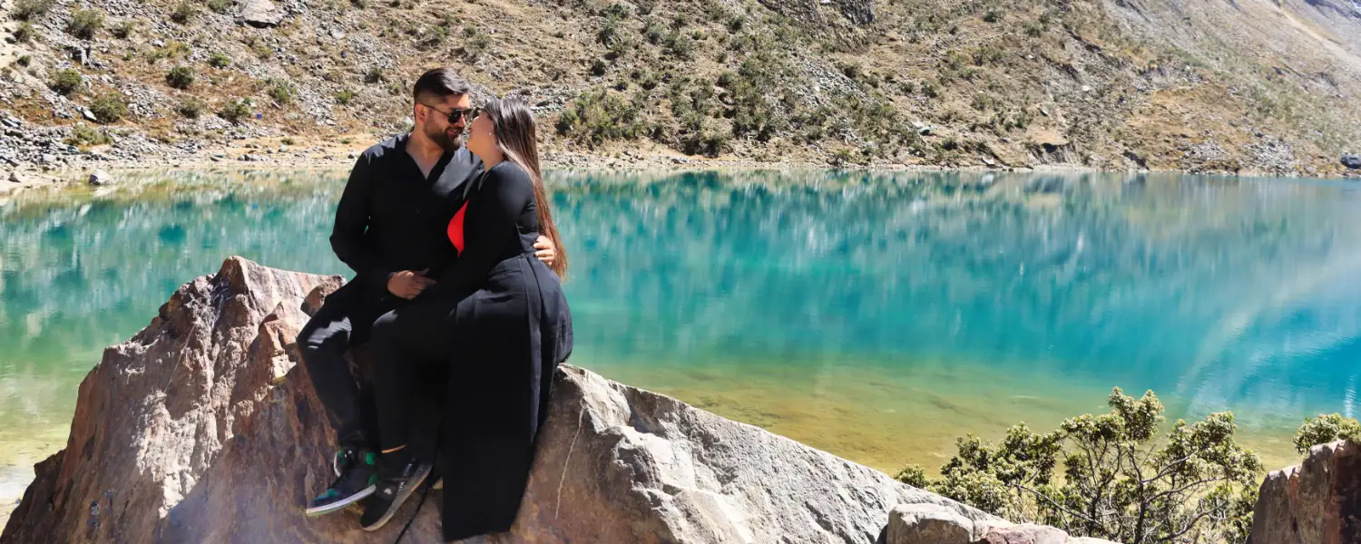 Couple in black at Humantay Lagoon